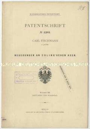 Patentschrift über Neuerungen an Achsen, Patent-Nr. 4203