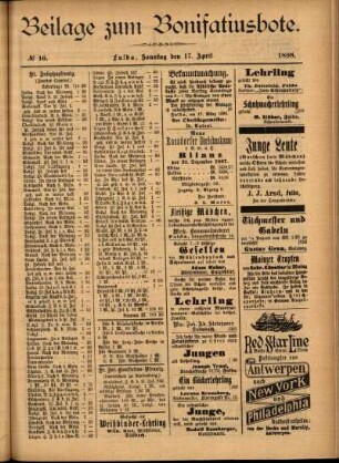 Zweite Ausgabe vom Sonntag, den 17. April 1898.