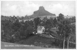 Schöna (Reinhardtsdorf-Schöna). Ortsteilansicht mit Zirkelstein. Blick nach Südost