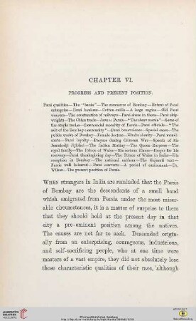 Chapter VI : Progress and Present Position