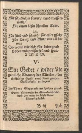 V. Ein Gebet/ wider die greuliche Tiranney des Turcken ...
