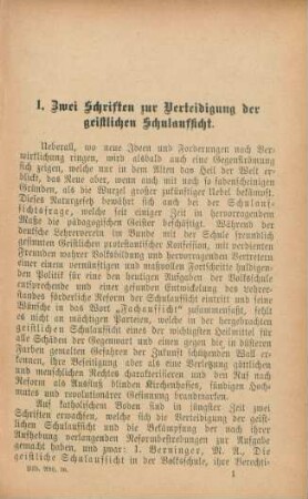 1. Zwei Schriften zur Verteidigung der geistlichen Schulaufsicht