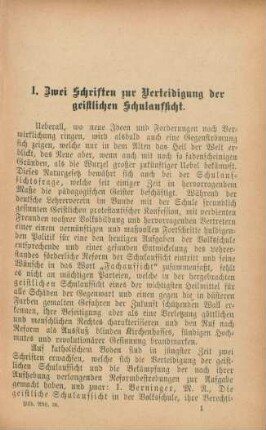 1. Zwei Schriften zur Verteidigung der geistlichen Schulaufsicht