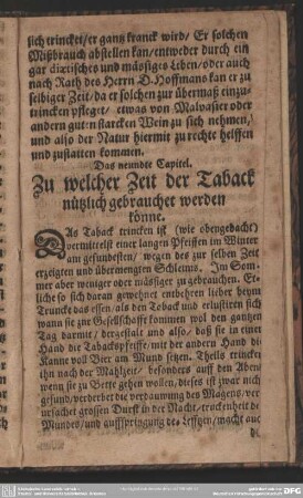 Das neundte Capitel. Zu Welcher Zeit der Taback nützlich gebrauchet werden könne : neundte Capitel. Zu Welcher Zeit der Taback nützlich gebrauchet werden könne