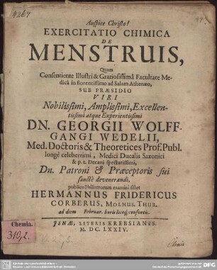 Exercitatio Chimica De Menstruis