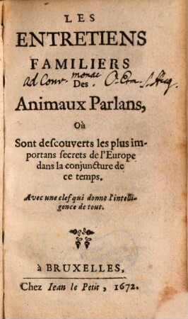 Les Entretiens familiers des animaux parlans