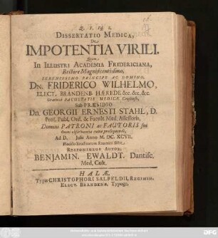 Dissertatio Medica, De Impotentia Virili