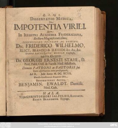 Dissertatio Medica, De Impotentia Virili