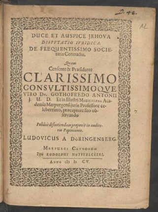 Disputatio Iuridica. De Frequentissimo Societatis Contractu