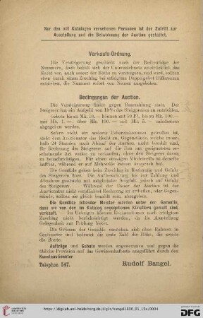 Verkaufs-Ordung/ Bedingungen der Auction