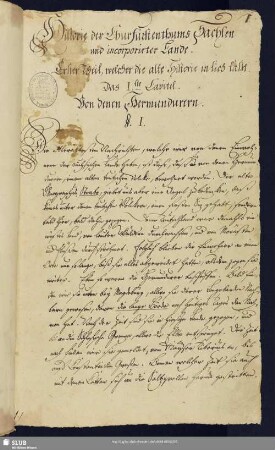 Erster Theil, welcher die alte Historie in sich faßt