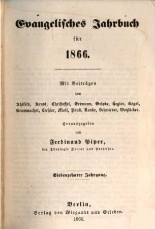 Evangelisches Jahrbuch : für ... 17. 1866