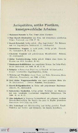 Antiquitäten, antike Plastiken, kunstgewerbliche Arbeiten (Nr. 1-409)
