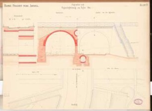 Hafen für Arkona Schinkelwettbewerb 1868: Tunnel: Grundriss, Aufriss Vorderansicht, Querschnitte 1:60; Maßstabsleiste
