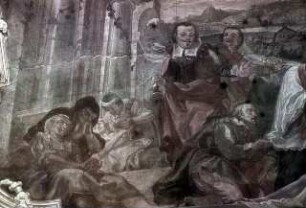 Die Wüten der Pest in Innsbruck im Jahre 1611; Pater Melchior Köstlan und der Arzt Paulus Weinhart betreuen Kranke und Sterbende