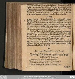 II. Das ander Quartal / Reminiscere. Von deß Frülings oder Lentzen anfang und dessen Witterung.