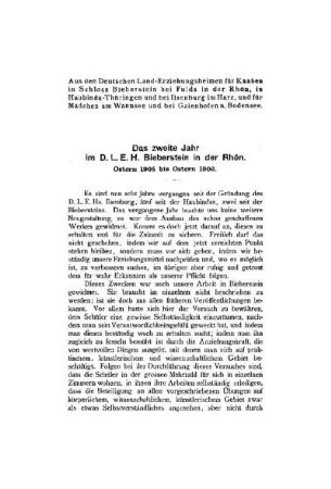 Das zweite Jahr im D.L.E.H. Bieberstein in der Rhön : Ostern 1905 bis Ostern 1906