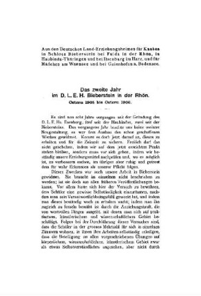 Das zweite Jahr im D.L.E.H. Bieberstein in der Rhön : Ostern 1905 bis Ostern 1906