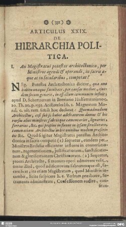 Articulus XXIX. De Hierarchia Politica
