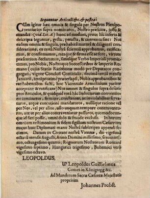 Ratificationes tractatus armistitii inter S. Caesaream Maiestatem et S. Regiam Maiestatem Christianissimam