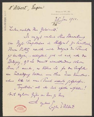 Brief an Ludwig Strecker  : 25.01.1910