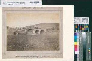 Meggen (Lennestadt) Gewerkschaft Sicilia Lennebrücke und Ladebühne der Grubenbahn am Anschlußgleis 1880 27 x 38 Fotos Landsberg-Velen Nr. 722