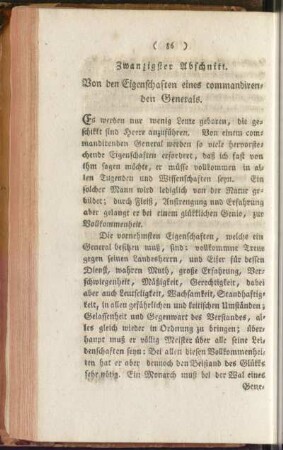 Zwanzigster Abschnitt. Von den Eigenschaften eines commandirenden Generals