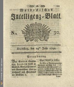 No. 30. Dienstag, den 24ten July 1792