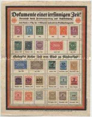 Gedenkblatt mit Briefmarken aus der Inflationszeit