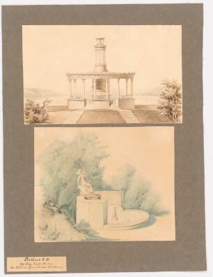 Schloss Glienicke, Berlin-Wannsee. Große Neugierde und Brunnen im Park zu Glienicke: Ansicht