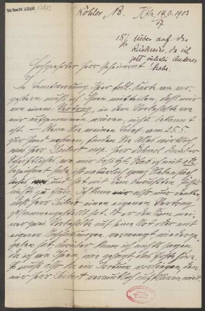 Brief an Ludwig Strecker  und B. Schott's Söhne : 17.06.1903