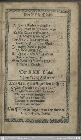 Der XXX. Psalm. Ich preise dich HErr, [et]c.