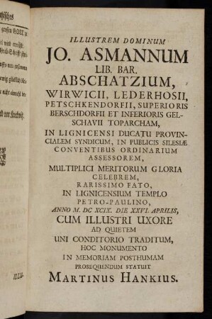 53-65, Illustrem Dominum Jo. Asmannum