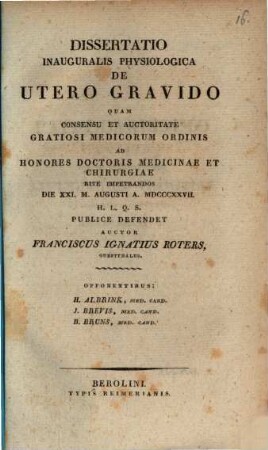 Diss. inaug. physiologica de utero gravido