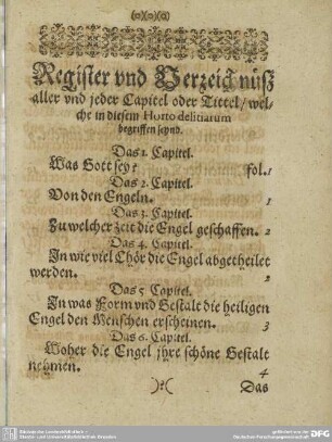 Register vnd Verzeichnüß aler vnd jeder Capitel oder Tittel/ welche in diesem Horto delitiarum begriffen seynd.