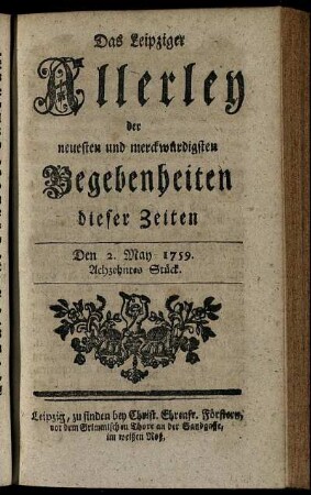Den 2. May 1759. Achzehntes Stück.