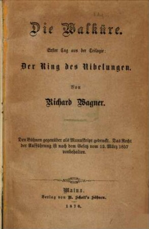 Der Ring des Nibelungen : Trilogie. [2], Die Walküre