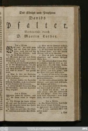 Des Königs und Propheten Davids Psalter. Verdeutscht durch D. Marin Luther.
