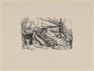 Schmiedeeiserne Treppe in Goethes Geburtshaus [Aus einer Mappe mit vier Ansichten aus dem zerstörten Frankfurt am Main]