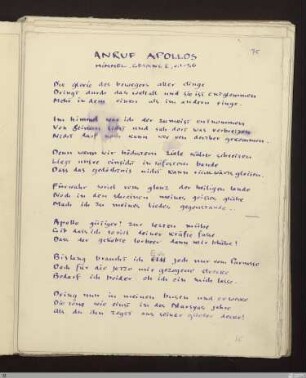 Anruf Apollos (Himmel I, 1 - 36) : [SW X/XI: H28, SW X/XI: h2]; [SW X/XI, S. 107-108/189] / Geschrieben von Ernst Gundolf. Korrigiert von Stefan George