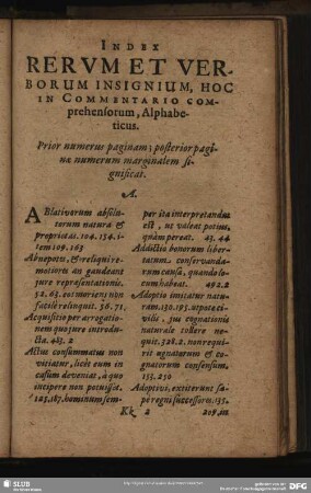Index Rerum Et Verborum Insignium, Hoc In Commentario Comprehensorum, Alphabeticus