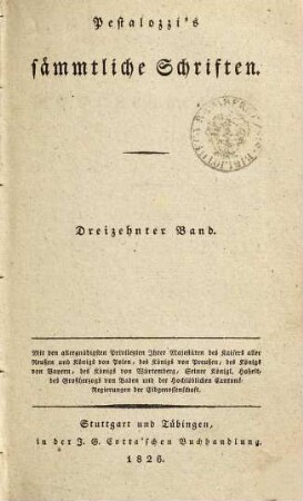 Pestalozzi's sämmtliche Schriften, 13. Schwanengesang