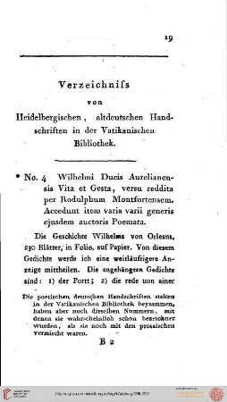 Verzeichnis von Heidelbergischen, altdeutschen Handschriften in der Vatikanischen Bibliothek
