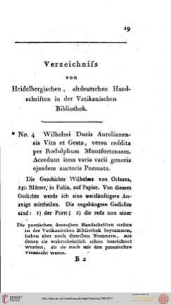 Verzeichnis von Heidelbergischen, altdeutschen Handschriften in der Vatikanischen Bibliothek