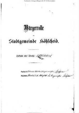 Höhscheid: Obenwiddert 1884 – 1896 / 1896 - 1912