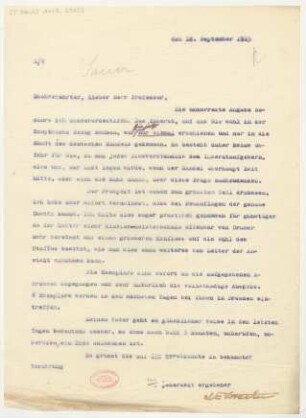 Brief an Emil von Sauer : 18.09.1915
