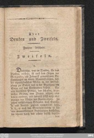 Zweyter Abschnitt. Zweifeln.