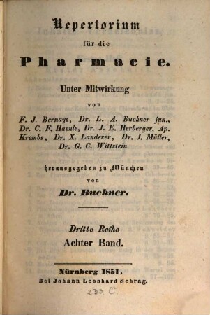 Repertorium für die Pharmacie. 108. 1851