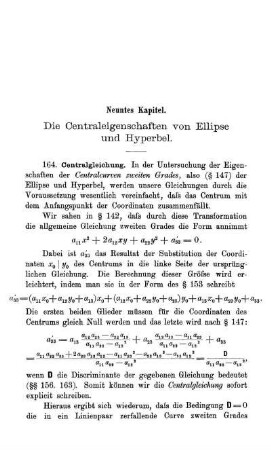 IX. Kapitel. Die Centraleigenschaften von Ellipse und Hyperbel.
