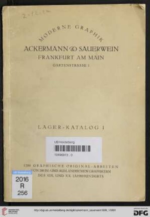 Nr. 1: Lagerkatalog: 1200 graphische Original-Arbeiten von 200 in- und ausländischen Graphikern des XIX. und XX. Jahrhunderts
